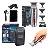Kit Kemei Máquina Barber Shaver Km 032 Km 1102 Acabamento Cor Preto 220v