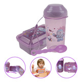 Kit Lancheira Escolar Infantil Para Menina C Copo E Colher