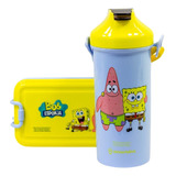 Kit Lancheira Marmita Infantil Talher E Garrafa Bob Esponja