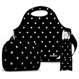 Kit Lancheira Necessaire Porta Talher Bolinhas Brancas