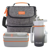 Kit Lancheira Térmica Bolsa Marmita Garrafa Fitness Escolar