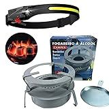 Kit Lanterna De Cabeça Testa Recarregável LED Forte Fogareiro Espiriteira 1 Boca Esquenta Marmita Portátil Camping 
