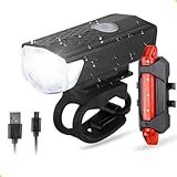 Kit Lanterna E Farol Para Bicicleta Conjunto De Iluminação LED Resistente à Água Com 3 Modos De Iluminar Recarregável Premium Cabos USB Incluso
