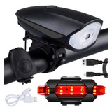 Kit Lanterna Farol Led Bike C/ Buzina Recarregável Bicicleta