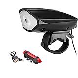 Kit Lanterna Para Bike Dianteira E Traseira Farol Diânteiro Com LED E Buzina Preto 