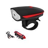 Kit Lanterna Para Bike Dianteira E Traseira Farol Diânteiro Com LED E Buzina Vermelho 