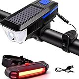 Kit Lanterna Solar P-Bike Bicicleta Com Buzina Potente Recarregável 3 Modos De Luz - Sinalizador Traseiro Recarregável USB Para Bicicleta -Vende Mais
