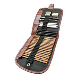 Kit Lápis 29 Pçs Desenho Estojo Marrom Pintura Profissional