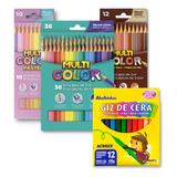 Kit Lápis De Cor Multicolor 36 Pele Pasteis E Giz De Cera