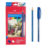 Kit Lápis De Cor Triangular 12 Cores Faber Castell 16 Itens Formato Hexagonal