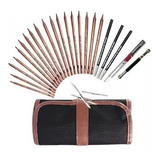 Kit Lápis Desenho Estojo Marrom 29 Pçs Pintura Profissional