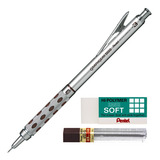 Kit Lapiseira Pentel Graphgear 1000 0 3mm Grafite Borracha