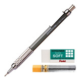 Kit Lapiseira Pentel Graphgear 500 0 9mm Grafite Borracha