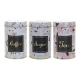Kit Latas Coffee Sugar Tea Potes Açúcar Café E Chá Metal