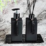 Kit Lavabo Aromatizador E Porta Sabonete Líquido Dispenser Organizador Banheiro Jogo Para Banheiro Preto Com Bandeja