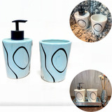 Kit Lavabo Banheiro 2 Peças Dispenser Porta Escova Porcelana Cor Preto
