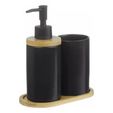 Kit Lavabo Banheiro 3 Peças Bambu Saboneteira Líquida