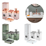 Kit Lavabo Banheiro Luxo 4pcs Saboneteira Plástico Premium