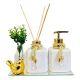 Kit Lavabo Banheiro Saboneteira Aromatizador C Bandeja Pet