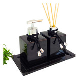 Kit Lavabo Branco preto Bandeja De Vidro Luxo Jogo Banheiro