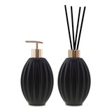 Kit Lavabo Cacau Luxo Preto Fosco Saboneteira Aromatizador