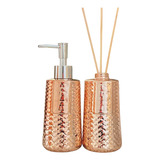 Kit Lavabo Difusor 2 Peças Dispenser Rosê Saboneteira