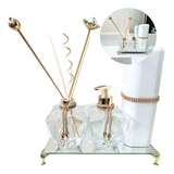 Kit Lavabo Difusor Saboneteira Porta Escova Bandeja Dourado