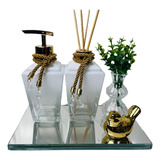 Kit Lavabo Difusor Saboneteira Vasinho Enfeite Bandeja Luxo