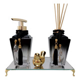 Kit Lavabo Dourado Vidro Luxo Saboneteira E Difusor