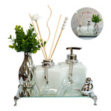Kit Lavabo Enfeite Vaso Aromatizador Saboneteira Bandeja Lux
