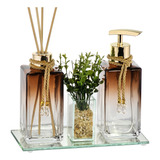 Kit Lavabo Luxo Difusor Saboneteira Com Bandeja Enfeite