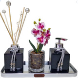 Kit Lavabo Porta Sabonete Líquido Aromatizador Bandeja Vaso
