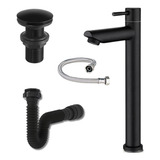 Kit Lavabo Preto Conjunto De Banheiro 4 Peças Torneira Alta