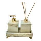 Kit Lavabo Saboneteira Difusor Bandeja 20x10 Efeito Mármore