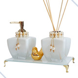 Kit Lavabo Saboneteira E Difusor Com Bandeja Coração Luxo