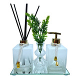 Kit Lavabo Vasinho Cristal Saboneteira Difusor Bandeja
