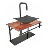 Kit Lavatório De Vidro 48cm Amadeirado