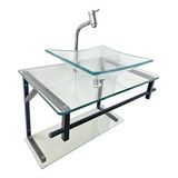 Kit Lavatório De Vidro 48cm Incolor Torneira E Válvula
