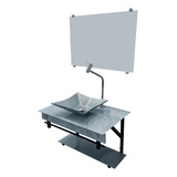 Kit Lavatorio Gabinete Vidro Banheiro 60cm Cuba Espelho Vmex