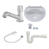 Kit Lavatório Plástico Torneira Engate Sifão Branco