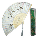Kit Leque De Mão 21cm Bambu Branco Tsuru Capinha Oriental Cor Capinha Verde Bandeira