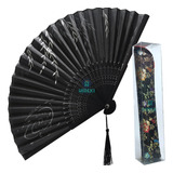 Kit Leque De Mão 21cm Bambu Preto Minimal Capinha Oriental Cor Capinha Preta
