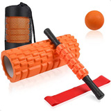 Kit Liberação Miofascial Massagem Rolo Bastão Bola Faixa Cor Laranja