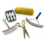 Kit Limpeza Cavalo Rodo Raspador Pente Crina Escova Tesoura