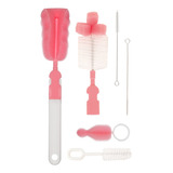Kit Limpeza Escova Mamadeira Bico Canudo Infantil 6pç Rosa