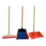 Kit Limpeza Infantil Vassoura Rodo E Pá Brinquedo Madeira