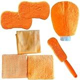 Kit Limpeza Lavagem Automotiva Luva Microfibra Esponja Escova De Rodas Pano Secagem Conjunto 7 Peças Para Lavar Lavação Carro Moto Profissional Anti Riscos 7 Laranja 