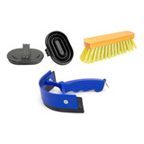 Kit Limpeza Limpa Cavalo Rodo Raspador Escova Raspadeira