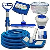 Kit Limpeza Para Piscina- 6 Metros De Mangueira Flexível- Aspirador Com 2 Ponteiras- Teste De PH E Cloro- Clorador Flutuante- Escova De Limpeza- Cabo De 2 Metros-