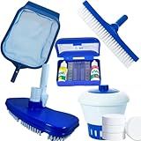 Kit Limpeza Piscina 1kg De Cloro   Clorador   Aspirador   Estojo De Teste Ph   Peneira   Escova Reta